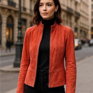 Parisian Signature Genuine Suede Leather Jacket Women’s L Coral Zip Up Luxury